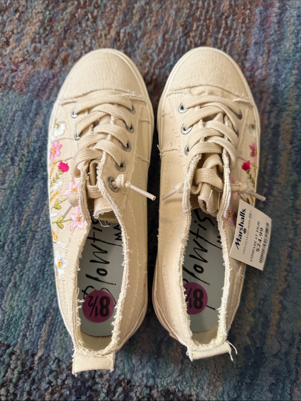 Blowfish Cream Canvas Sneakers with Pink & Green Floral Embroidery